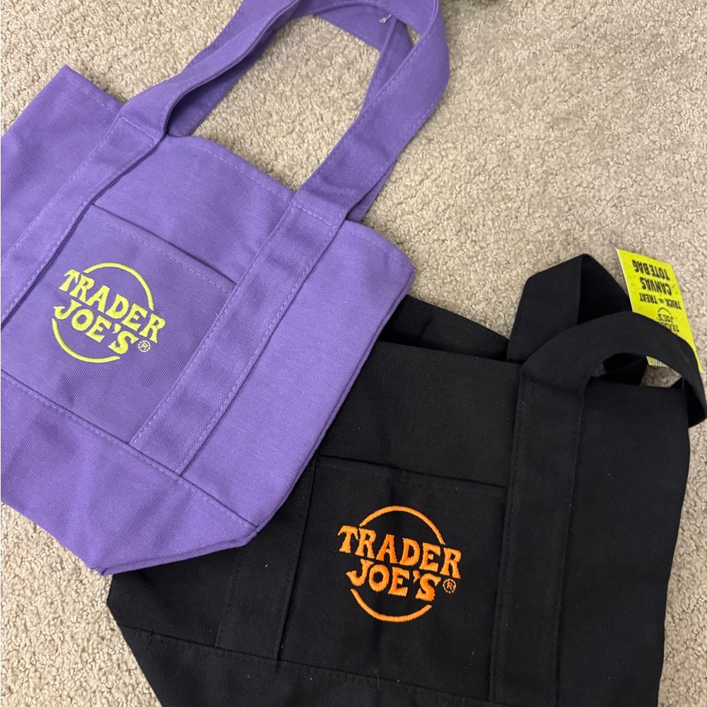 Trader Joe's Purple and Black Tote Bag Set